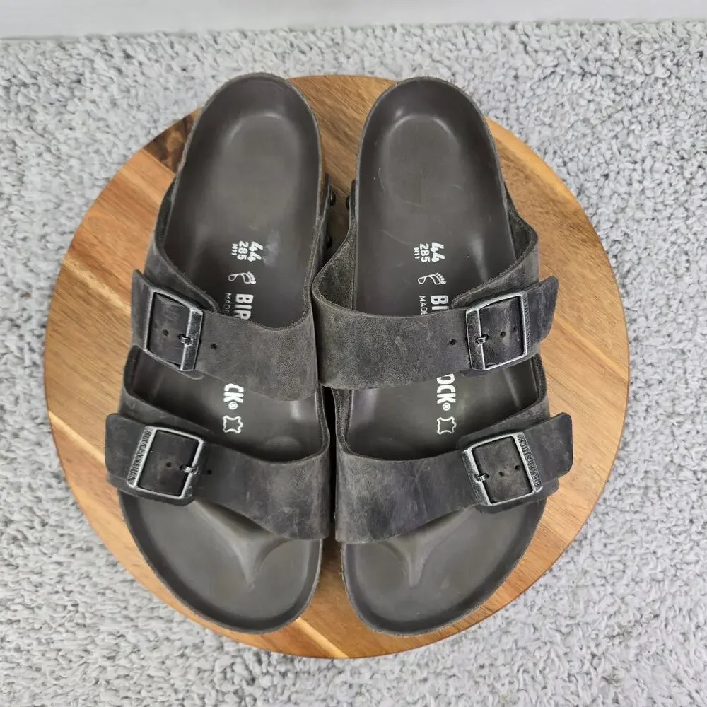 Birkenstock Mens 44 Arizona Light Studs Gray Leather Double Strap Studded Sandal